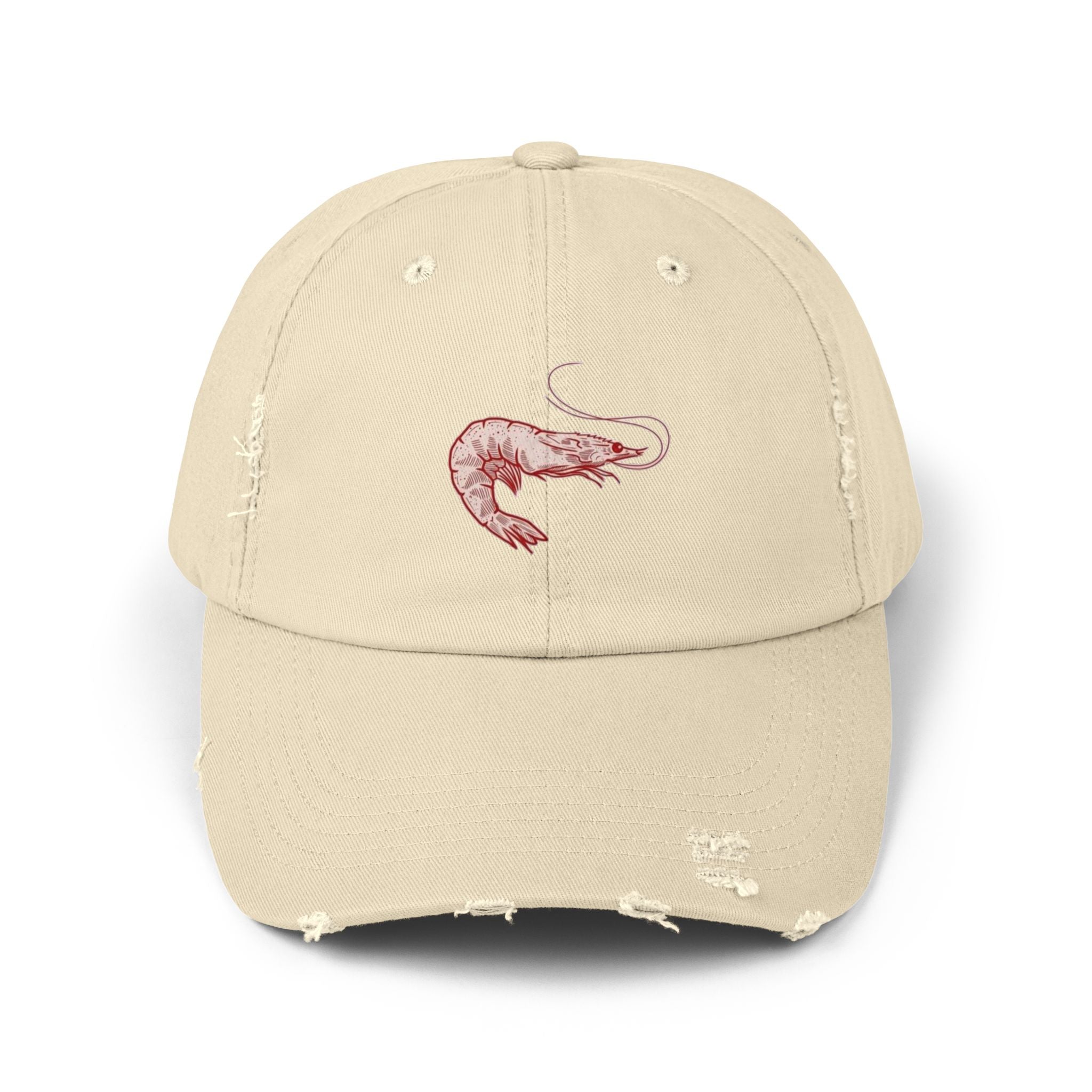 Stylish Unisex Distressed Cap with Shrimp Design, Seafood Lover Gift, Casual Wear, Beach Accessories, Fun Summer Style