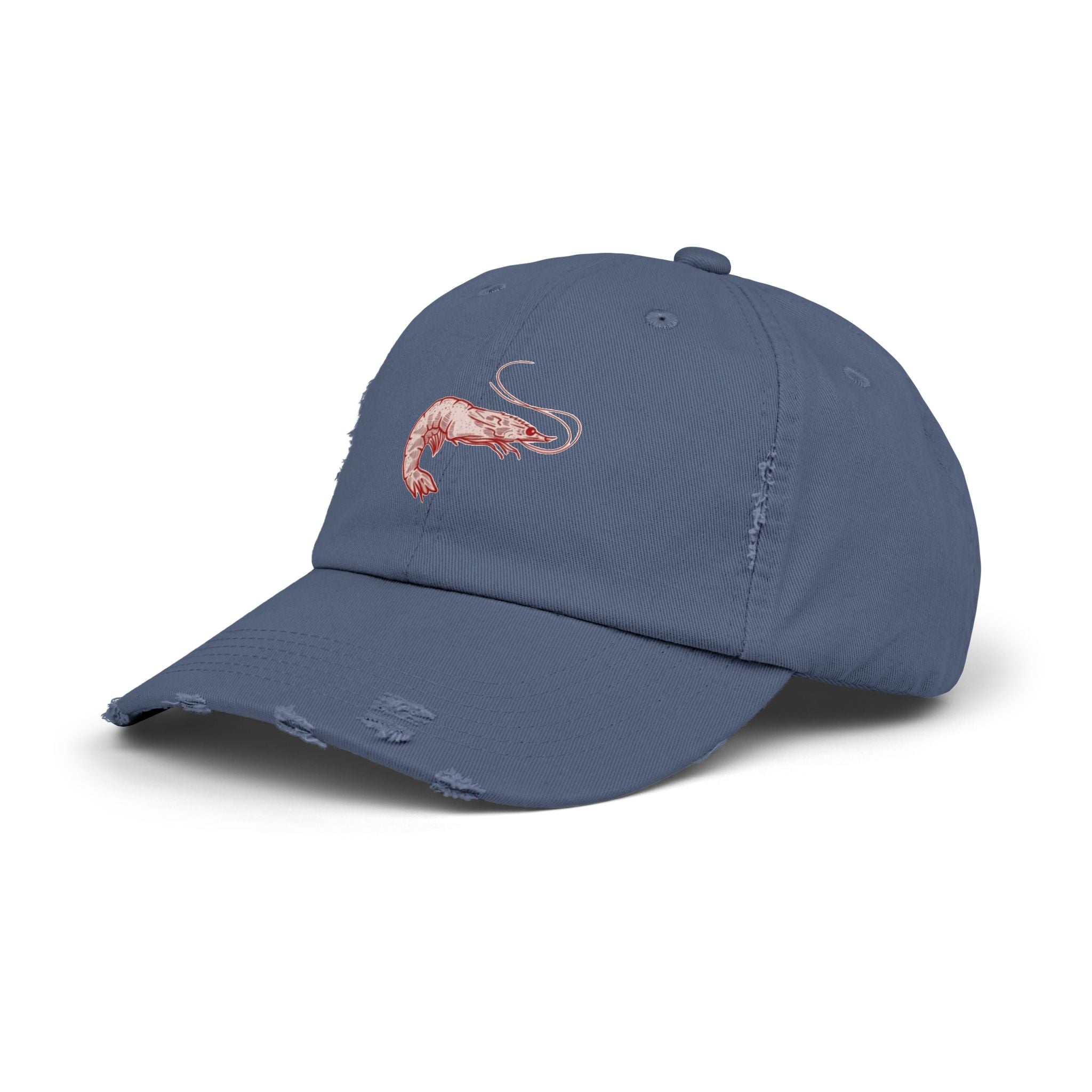 Stylish Unisex Distressed Cap with Shrimp Design, Seafood Lover Gift, Casual Wear, Beach Accessories, Fun Summer Style