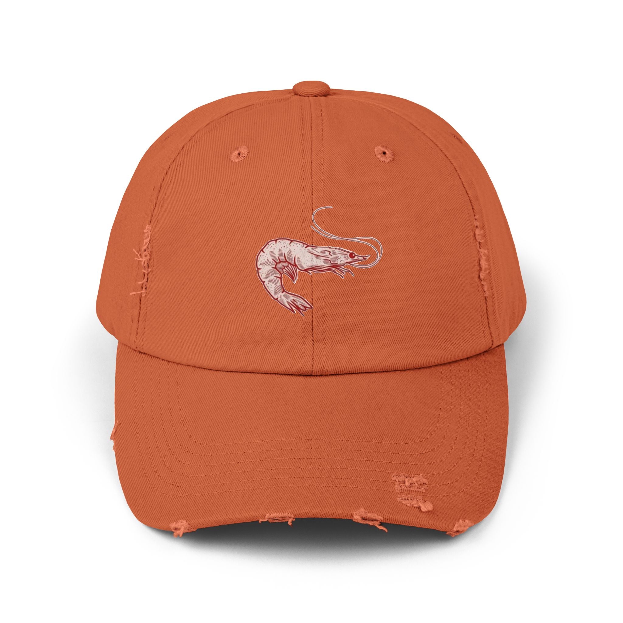 Stylish Unisex Distressed Cap with Shrimp Design, Seafood Lover Gift, Casual Wear, Beach Accessories, Fun Summer Style