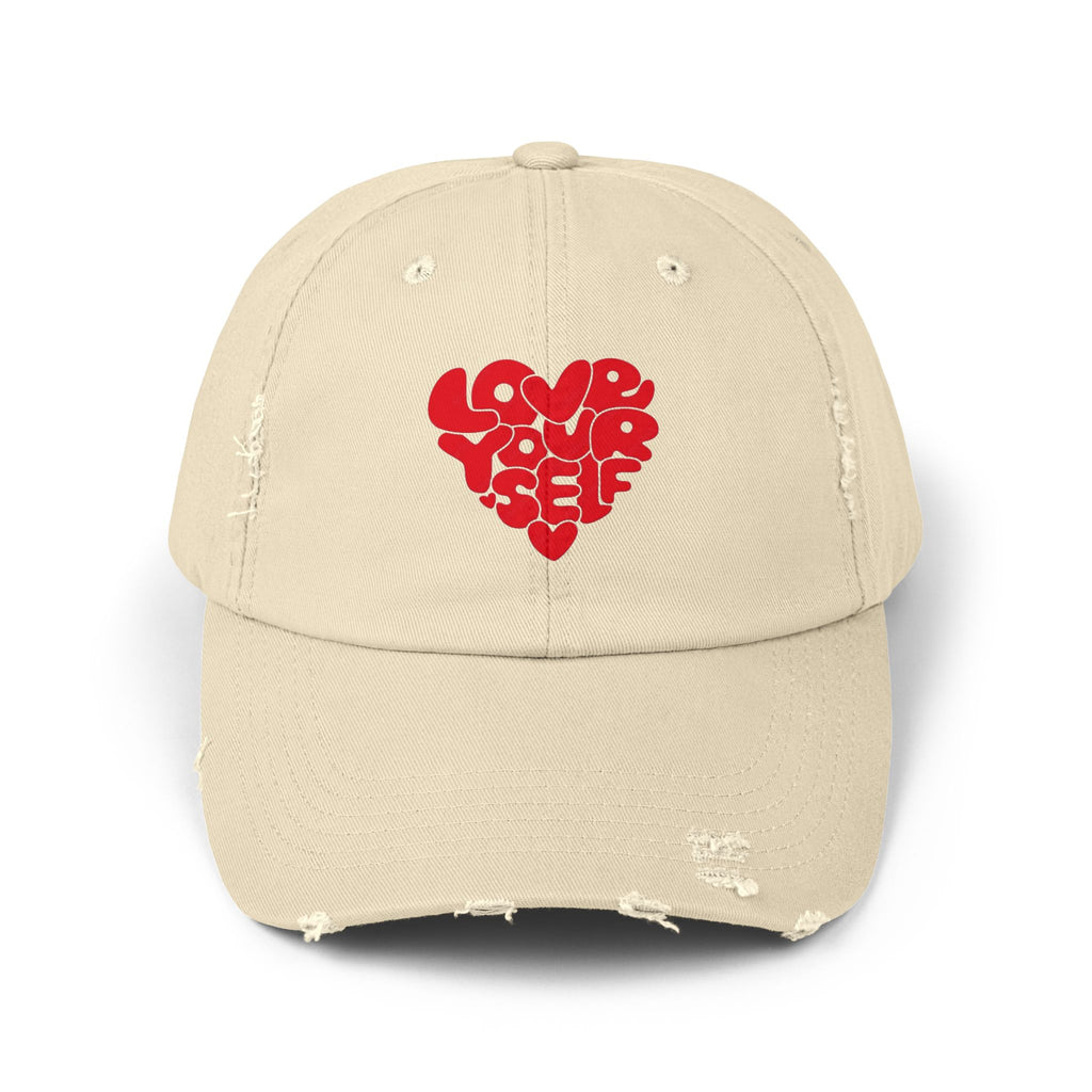 Unisex Distressed Cap with 'Love Yourself' Heart Design, Trendy Hat for Self-Care Lovers, Perfect for Casual Outings, Great Gift for [...]