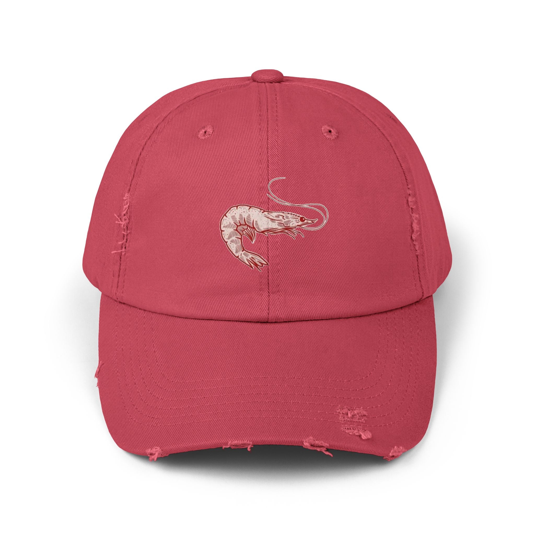 Stylish Unisex Distressed Cap with Shrimp Design, Seafood Lover Gift, Casual Wear, Beach Accessories, Fun Summer Style