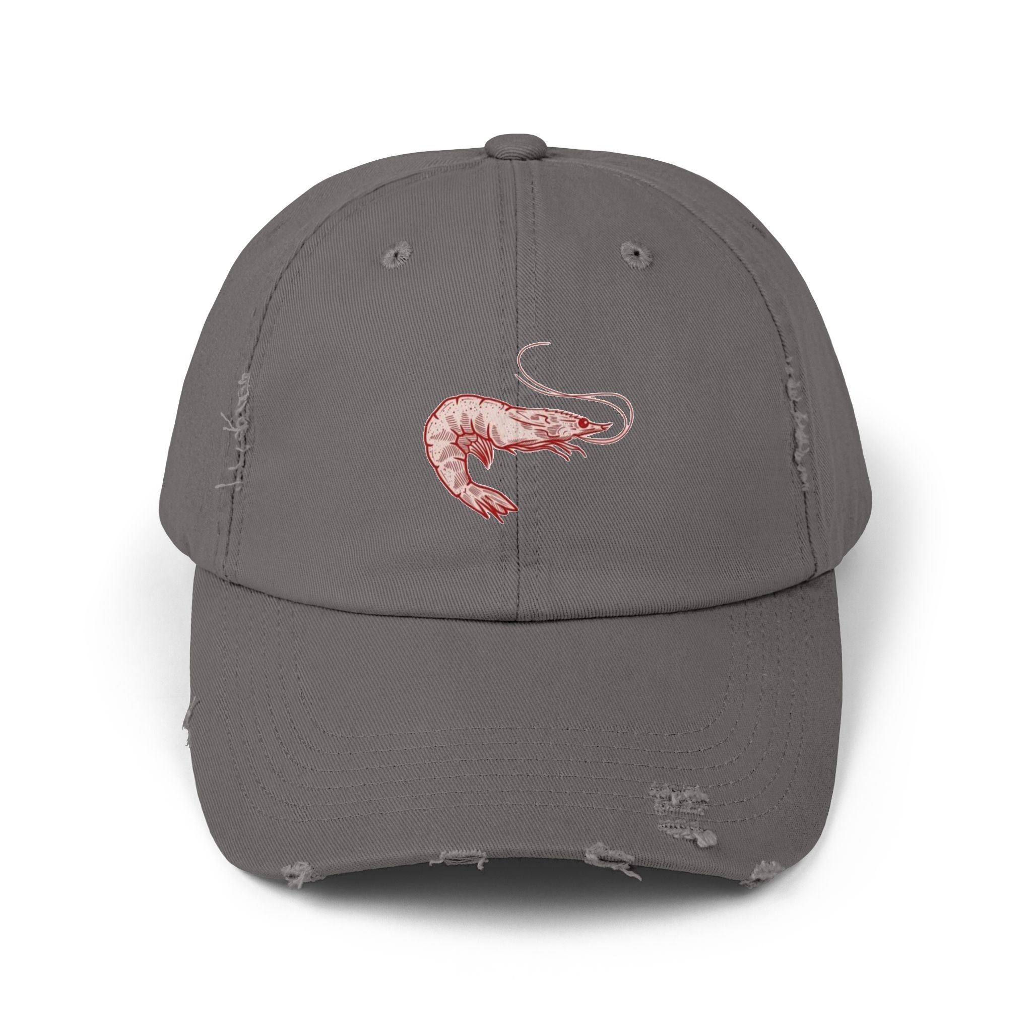 Stylish Unisex Distressed Cap with Shrimp Design, Seafood Lover Gift, Casual Wear, Beach Accessories, Fun Summer Style