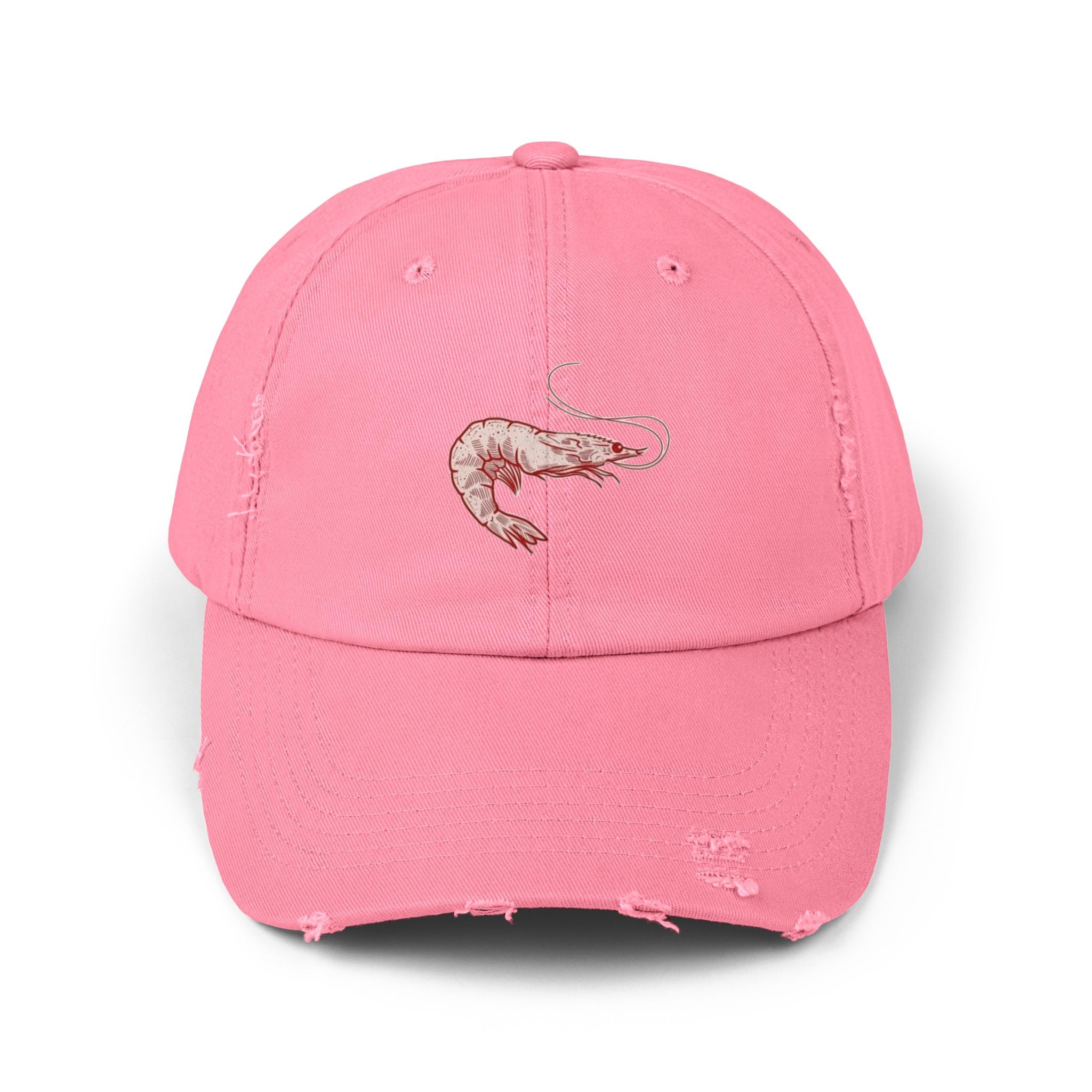 Stylish Unisex Distressed Cap with Shrimp Design, Seafood Lover Gift, Casual Wear, Beach Accessories, Fun Summer Style