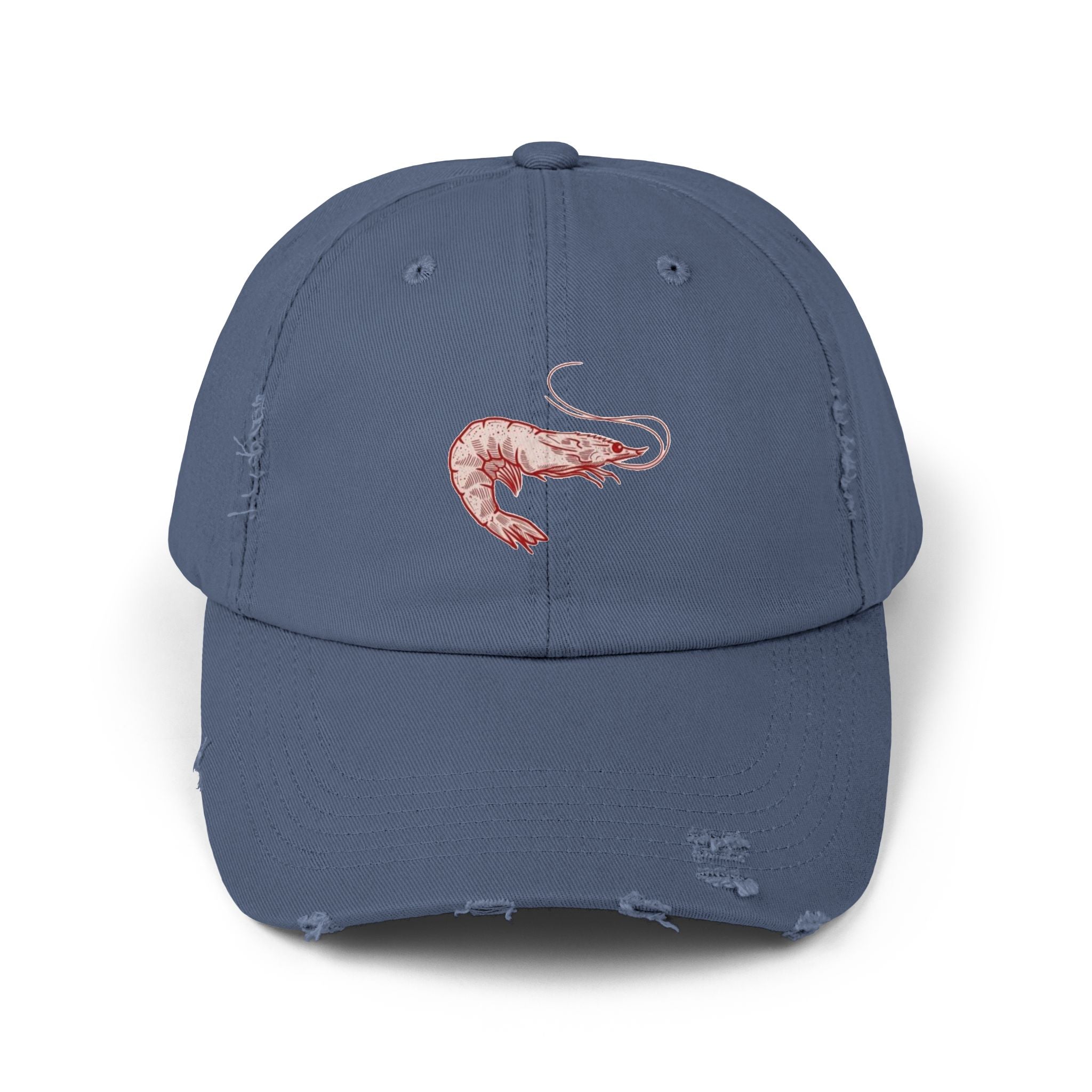 Stylish Unisex Distressed Cap with Shrimp Design, Seafood Lover Gift, Casual Wear, Beach Accessories, Fun Summer Style