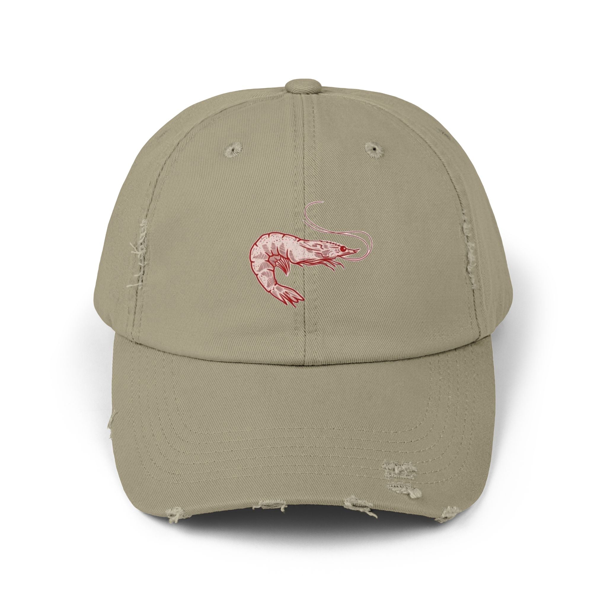 Stylish Unisex Distressed Cap with Shrimp Design, Seafood Lover Gift, Casual Wear, Beach Accessories, Fun Summer Style