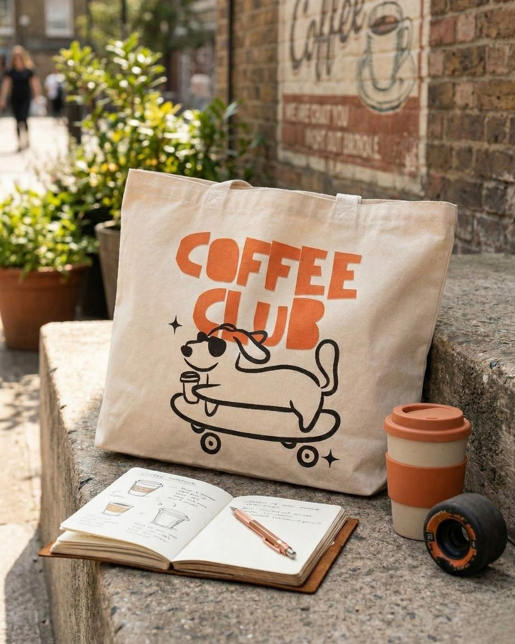 Coffee Club Tasarımlı Baskılı Hambez Alışveriş ve Günlük Omuz Çantası - 8 cm Körüklü