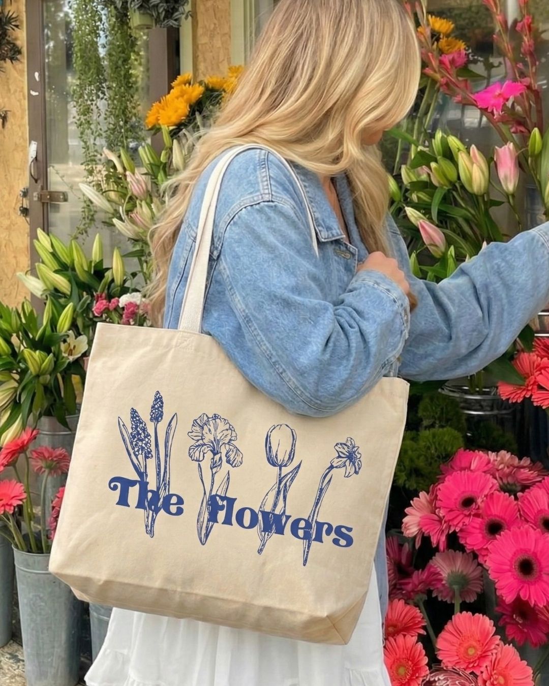 Geniş İç Hacimli Alt Körüklü Hambez Bez Çanta - Çiçek Desenli Günlük Omuz Çantası