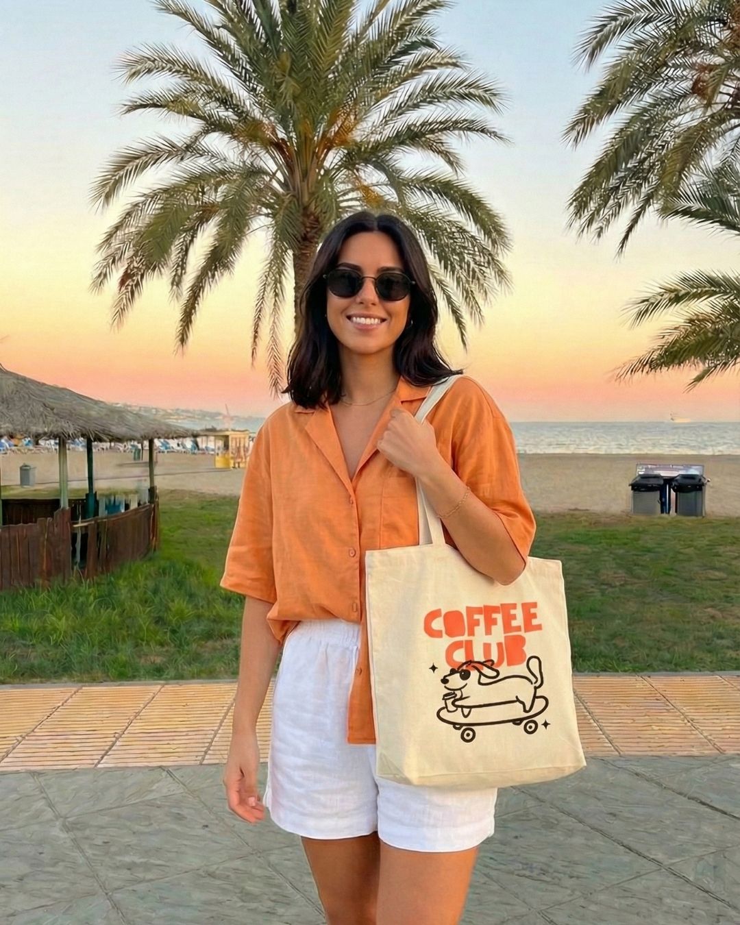 Coffee Club Tasarımlı Baskılı Hambez Alışveriş ve Günlük Omuz Çantası - 8 cm Körüklü