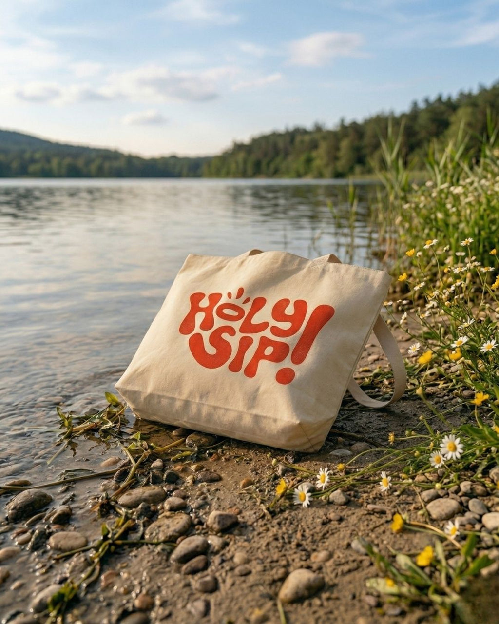 Holy Sip Baskılı Hambez Bez Çanta - Körüklü Omuz Çantası 47x36 cm