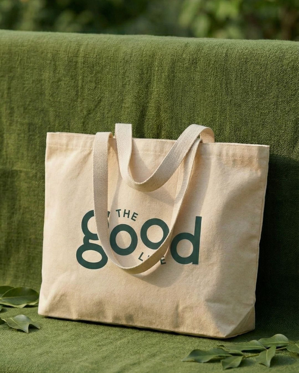 The Good Life Baskılı Hambez Bez Çanta - 47x36 cm Geniş Omuz Çantası (Körüklü)