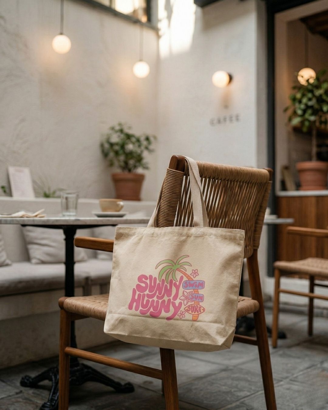 'Sunny Hunny' Yaz Temalı Plaj ve Alışveriş Çantası - El Yapımı %100 Pamuk