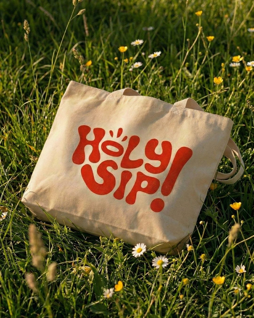 Holy Sip Baskılı Hambez Bez Çanta - Körüklü Omuz Çantası 47x36 cm