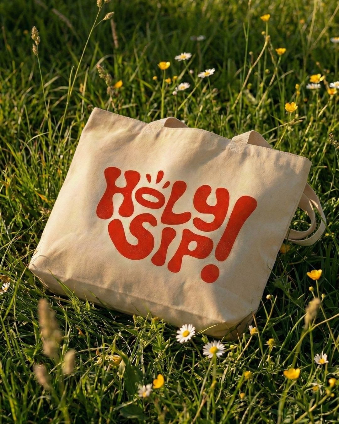 Holy Sip Baskılı Hambez Bez Çanta - Körüklü Omuz Çantası 47x36 cm