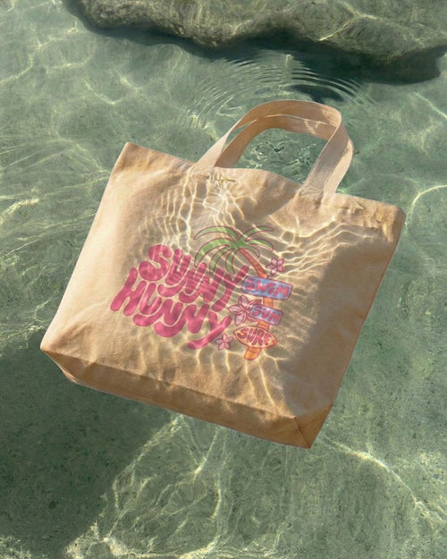 'Sunny Hunny' Yaz Temalı Plaj ve Alışveriş Çantası - El Yapımı %100 Pamuk