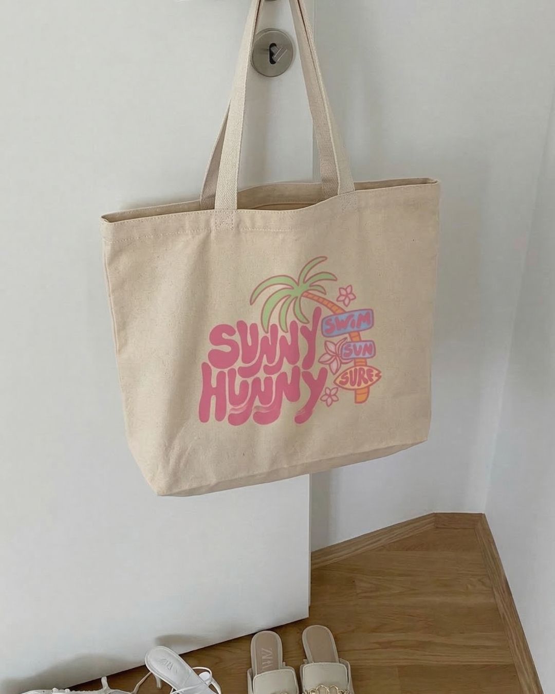'Sunny Hunny' Yaz Temalı Plaj ve Alışveriş Çantası - El Yapımı %100 Pamuk