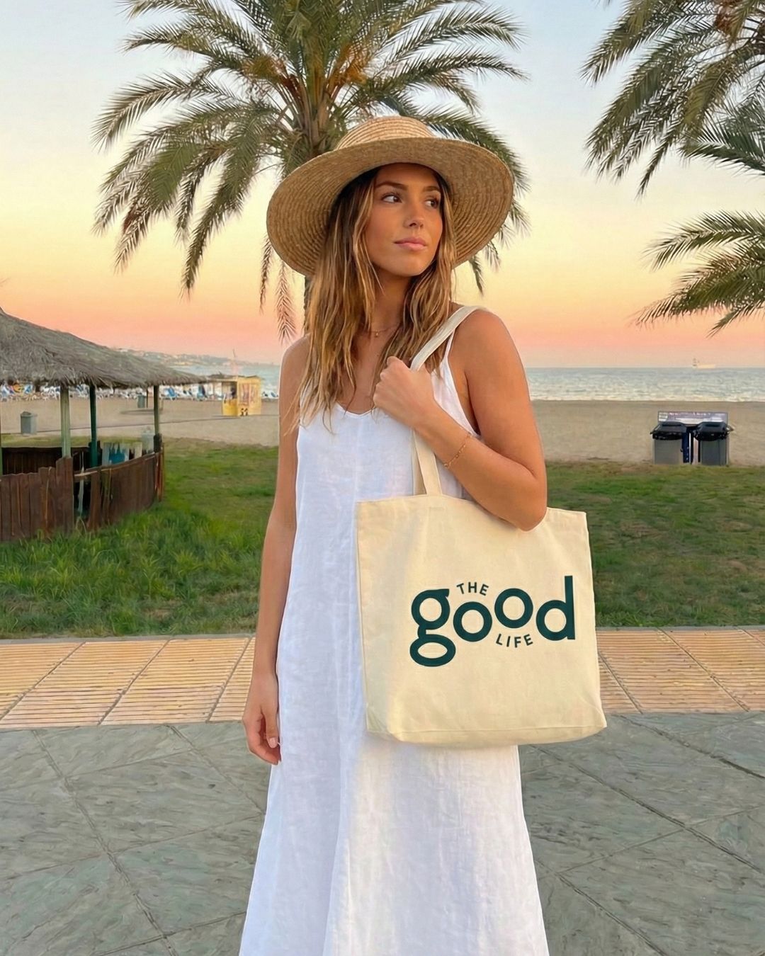 The Good Life Baskılı Hambez Bez Çanta - 47x36 cm Geniş Omuz Çantası (Körüklü)