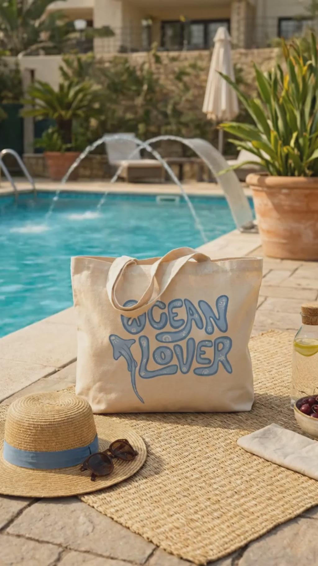 Ocean Lover Tasarımlı Hambez Omuz Çantası - Geniş İç Hacimli Günlük Bez Çanta (47x36x8 cm)