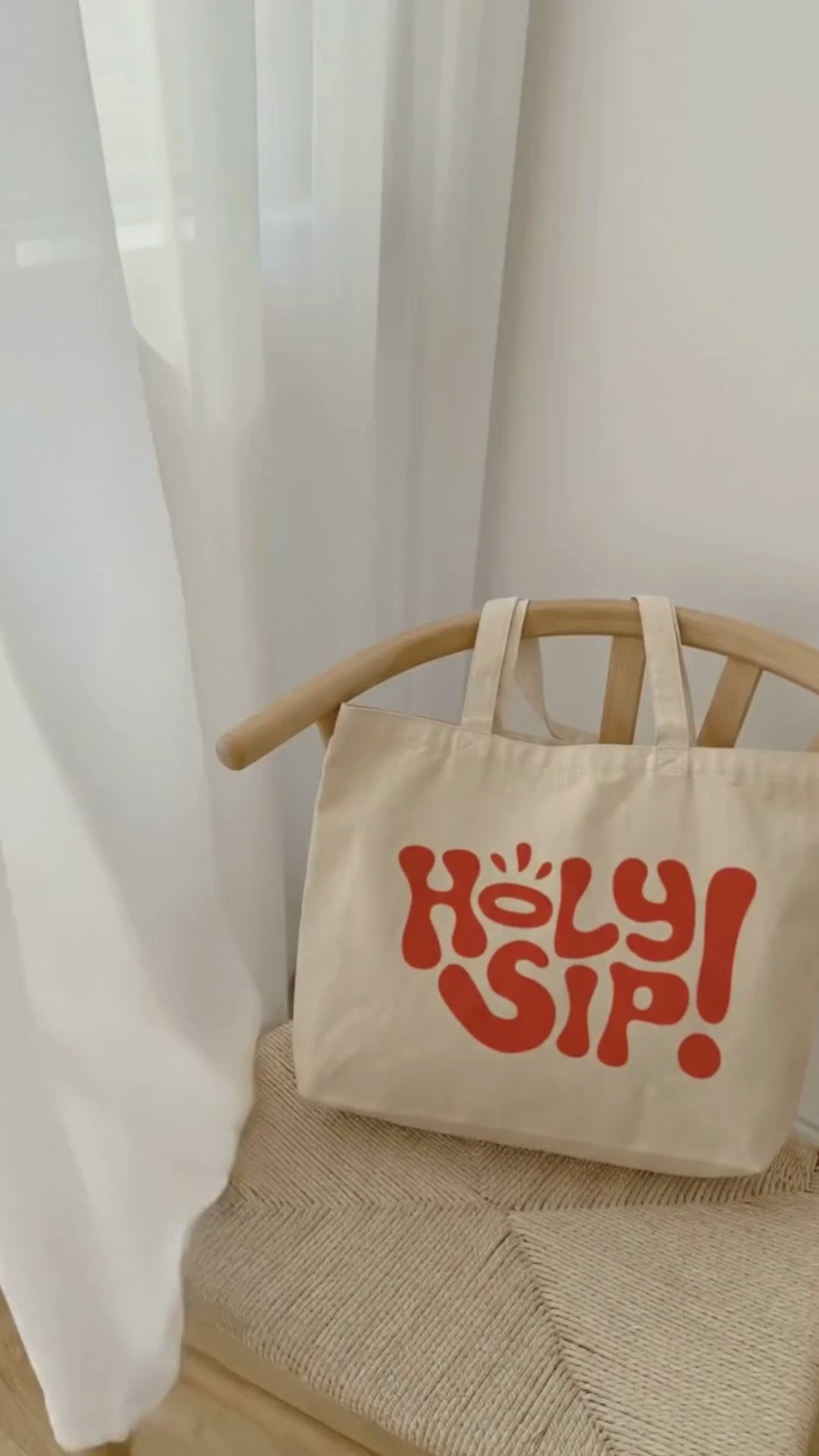 Holy Sip Baskılı Hambez Bez Çanta - Körüklü Omuz Çantası 47x36 cm