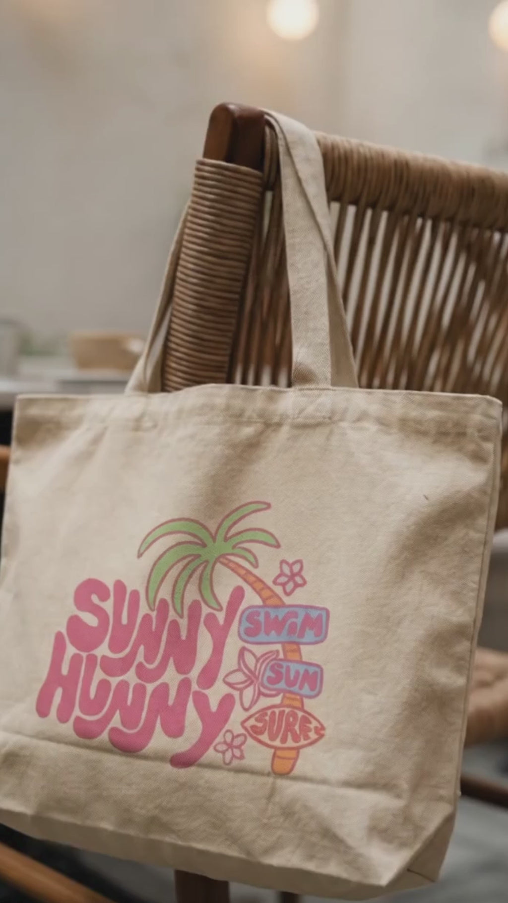 'Sunny Hunny' Yaz Temalı Plaj ve Alışveriş Çantası - El Yapımı %100 Pamuk
