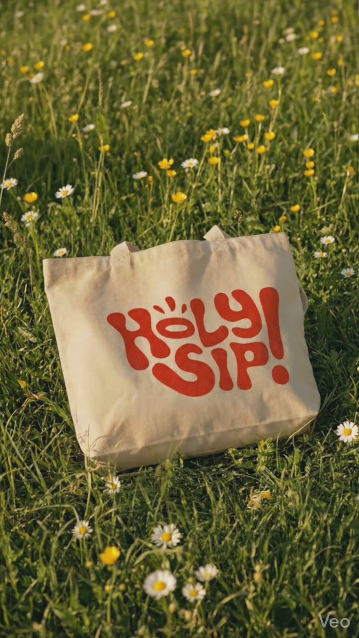 Holy Sip Baskılı Hambez Bez Çanta - Körüklü Omuz Çantası 47x36 cm