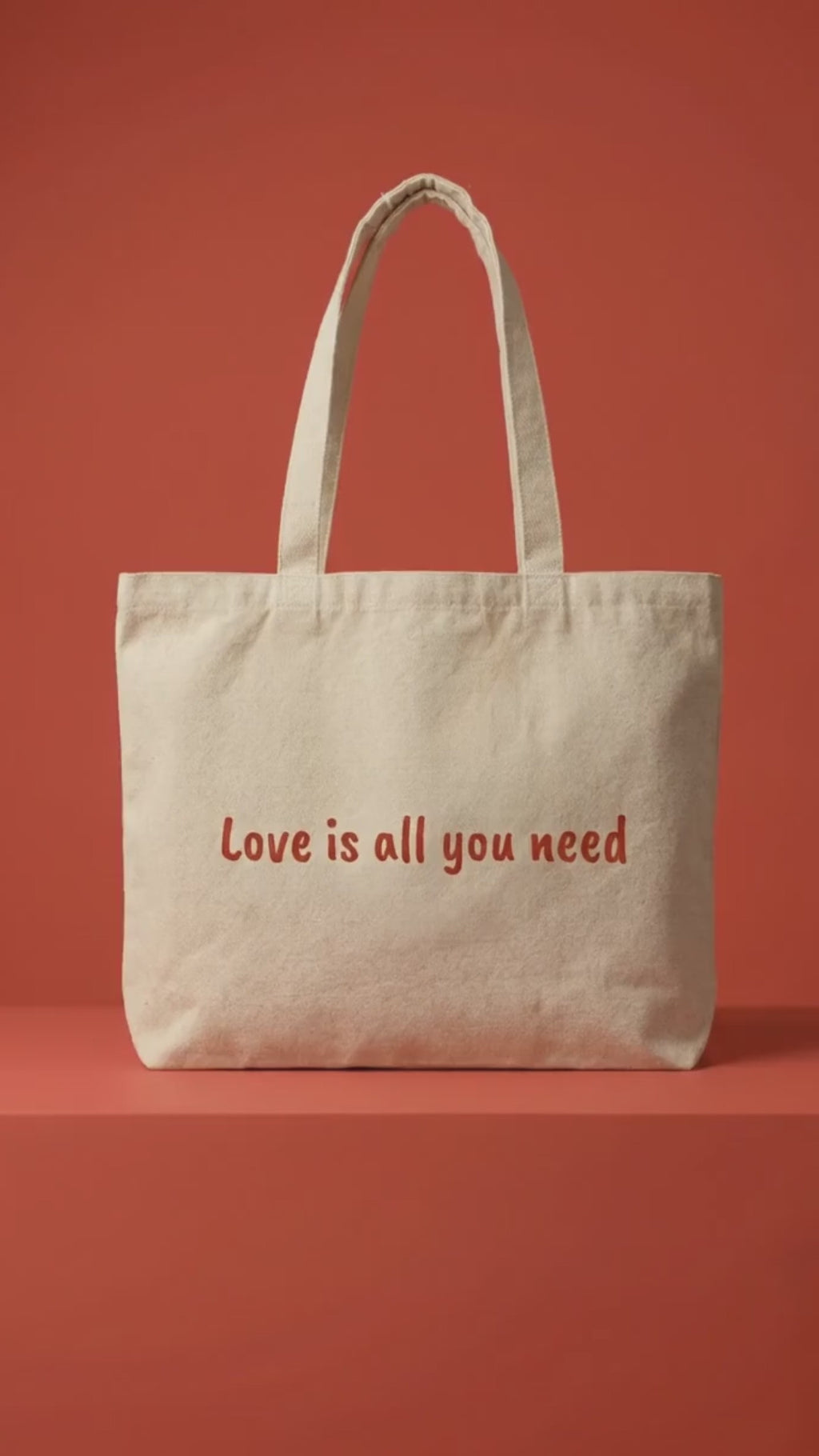 "Love Is All You Need" Yazılı Hambez Bez Çanta - Büyük Boy Omuz Çantası (47x36 cm)