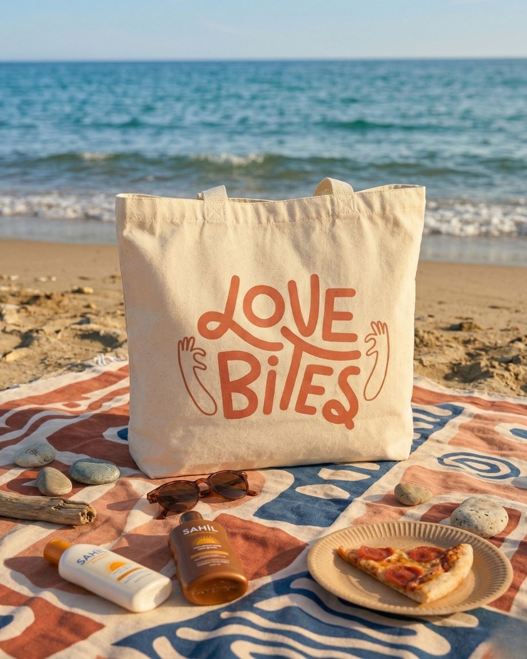 Vadi Loom Love Bites Baskılı Hambez Omuz Çantası - 47x36x8 cm Körüklü Bez Çanta